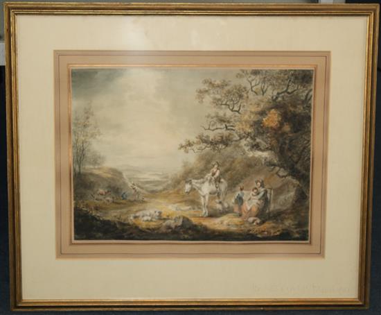 John Harding Snr (fl.1790-1807) Pastoral landscape, 11 x 15.5in.